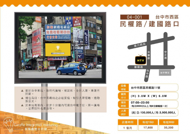 台中市西區民權路/建國路口 戶外LED電視牆